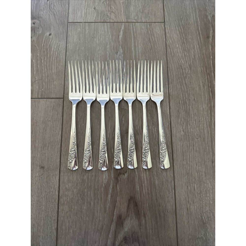 Vtg 1953 Bridal Corsage Lot 7 Dinner Forks Wallace Silver Plate Tradition‎ AA+